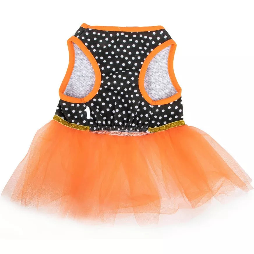 Black & Orange Dot Jack-o'-Lantern Dog Tutu Dress