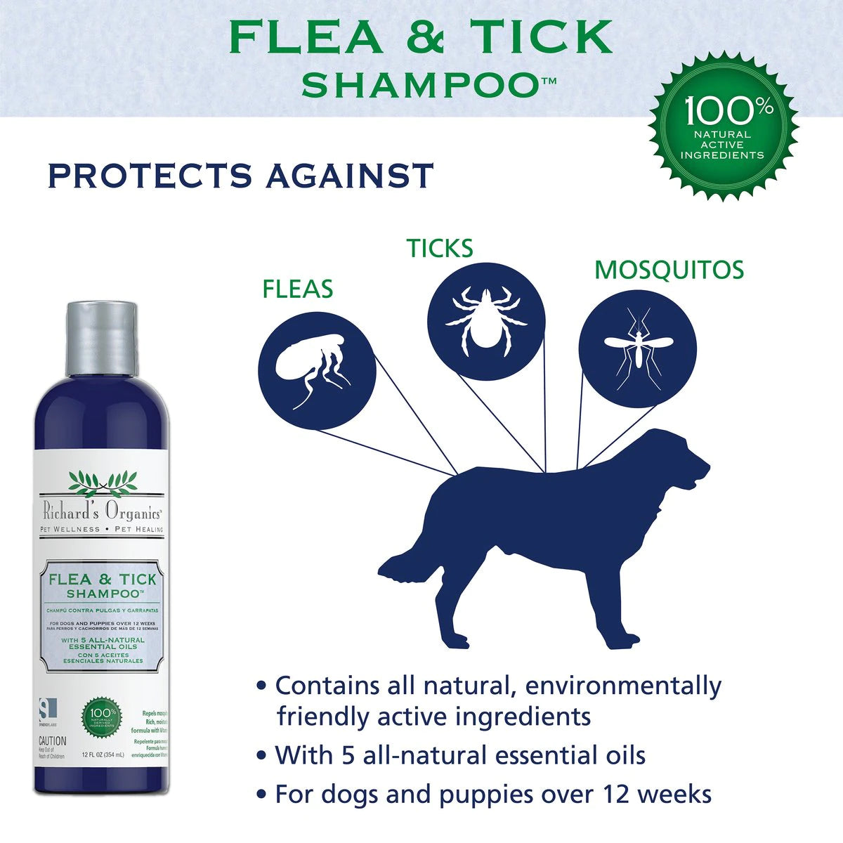 Richard's Organics Natural Flea & Tick Pet Shampoo - 12 oz