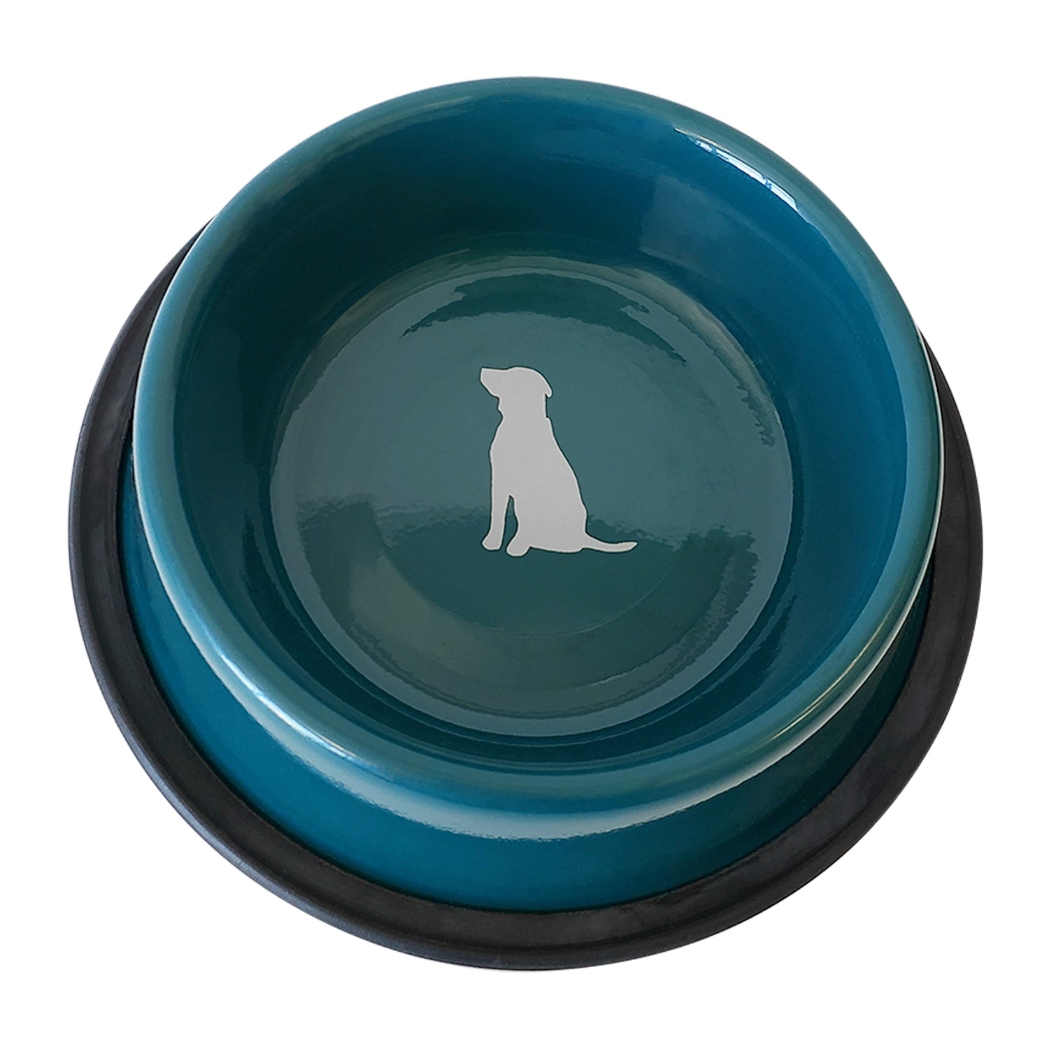 Jojo Modern Pets - Nonskid Dog Bowl with Cool Gray Dog Silhouette - Teal